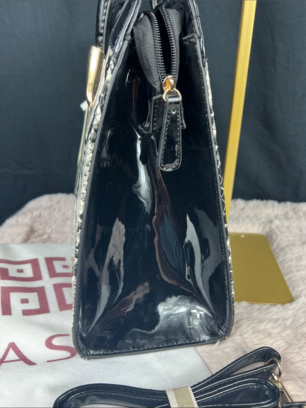 Dasein Python Faux Patent Structured Satchel Crossbody NWT - Picture 3 of 10
